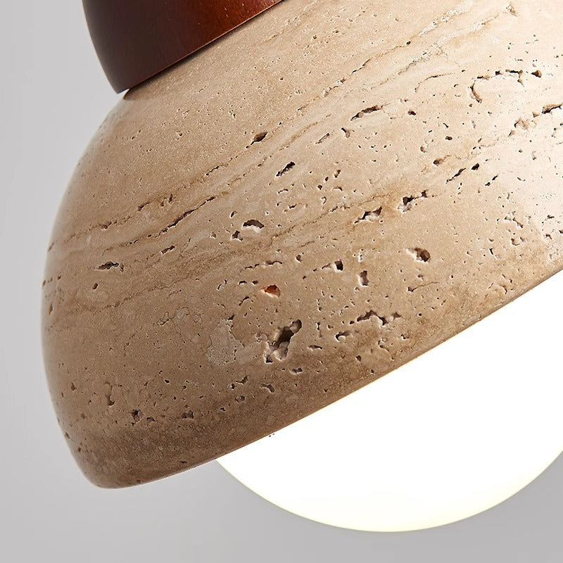 Mushroom Stone Pendant Light With Adjustable Suspension and Iron Fitting