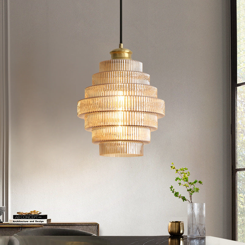 Vintage Tiered Glass Pendant Light With E27 LED Bulb Socket