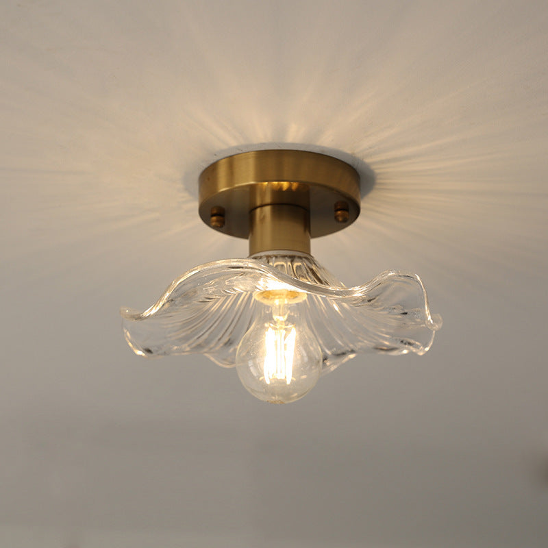 Vintage Floral Glass Ceiling Light Hibiscus Petal Shade Brass Fixture