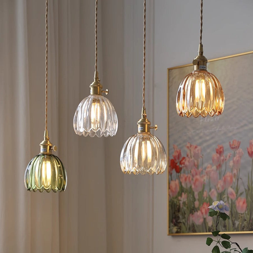 Japanese Ribbed Glass Pendant Light for Soft Ambient Illumination