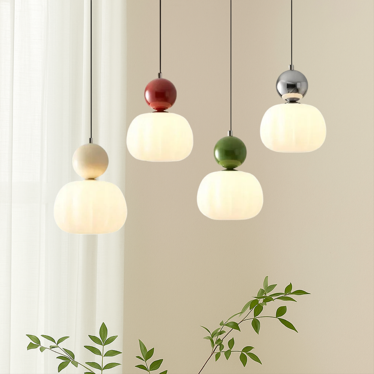 Opal Effect Pendant Light with Coloured Sphere Cap and Adjustable Cable