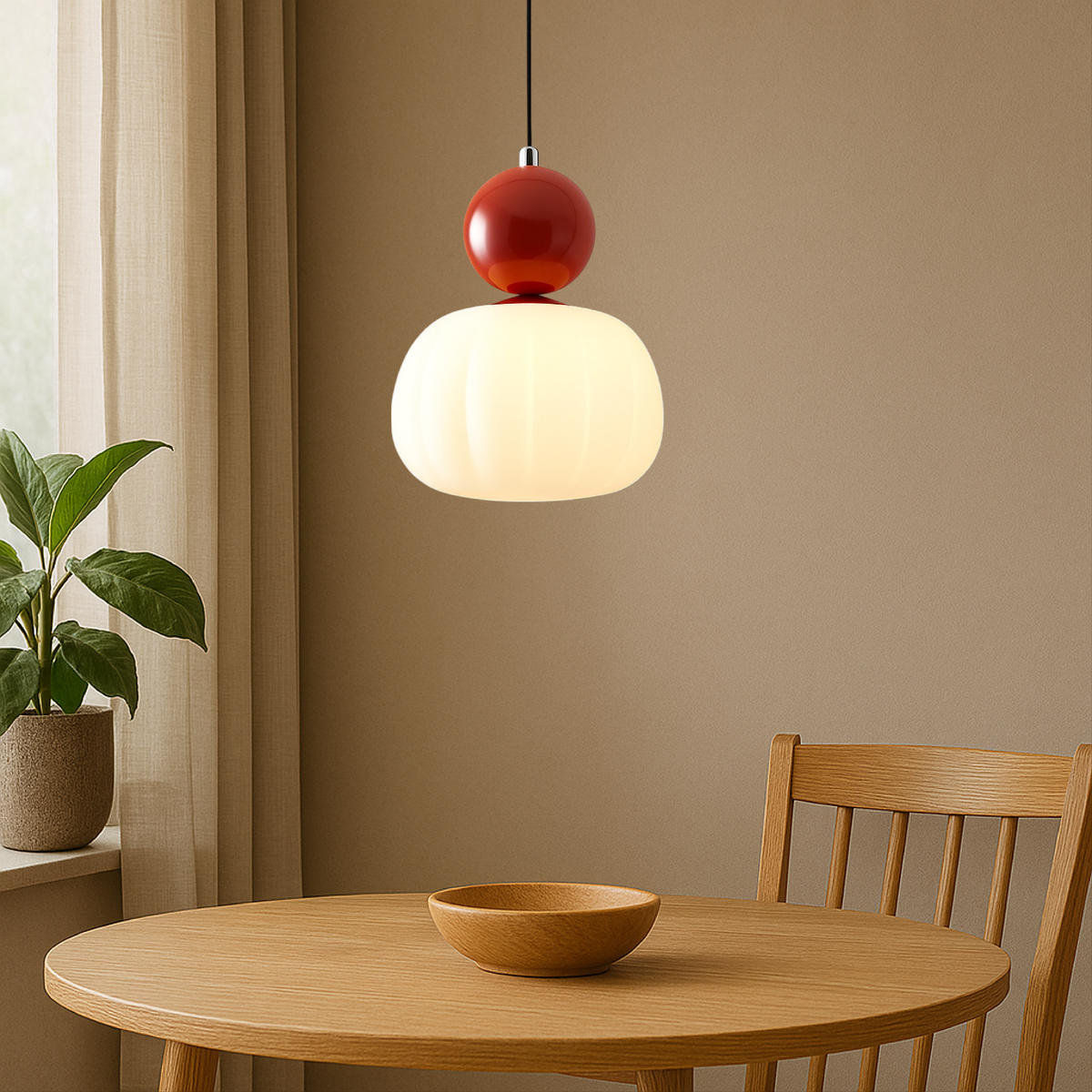 Opal Effect Pendant Light with Coloured Sphere Cap and Adjustable Cable