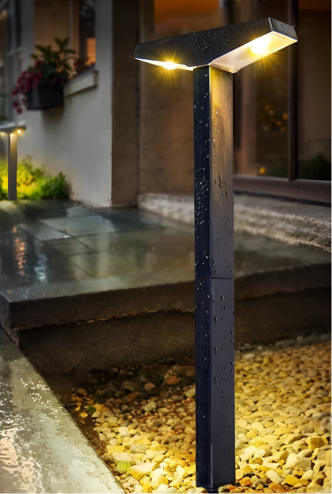 Solar LED T Post Pathway Lights With Rectangular Head for Outdoor Walkways