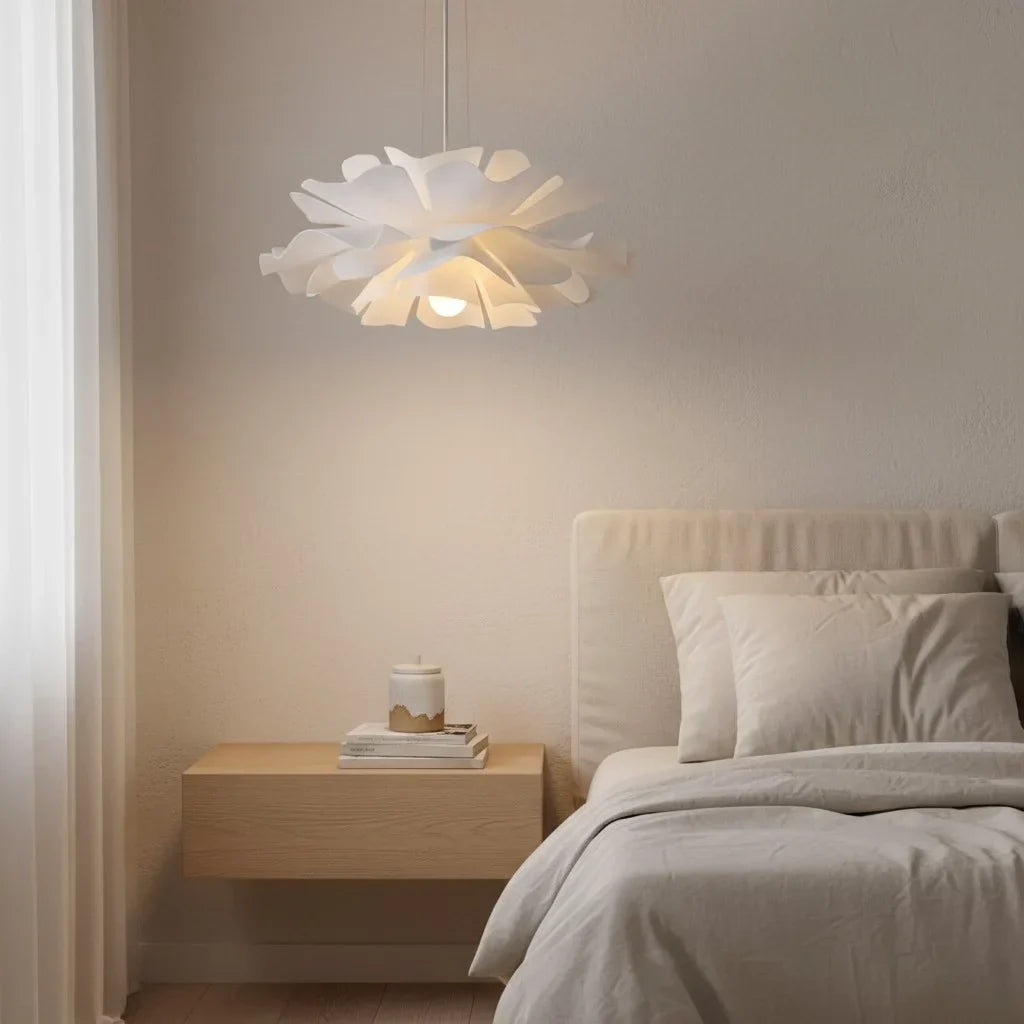 White Metal Flower Pendant Light With Acrylic Shade For Soft Illumination