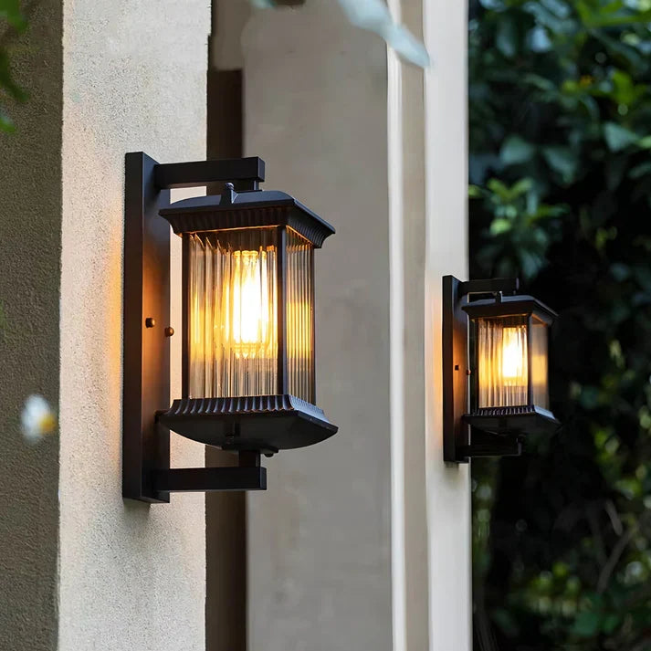 Modern Outdoor Wall Lantern Light with Fluted Glass Coffee Brown Finish