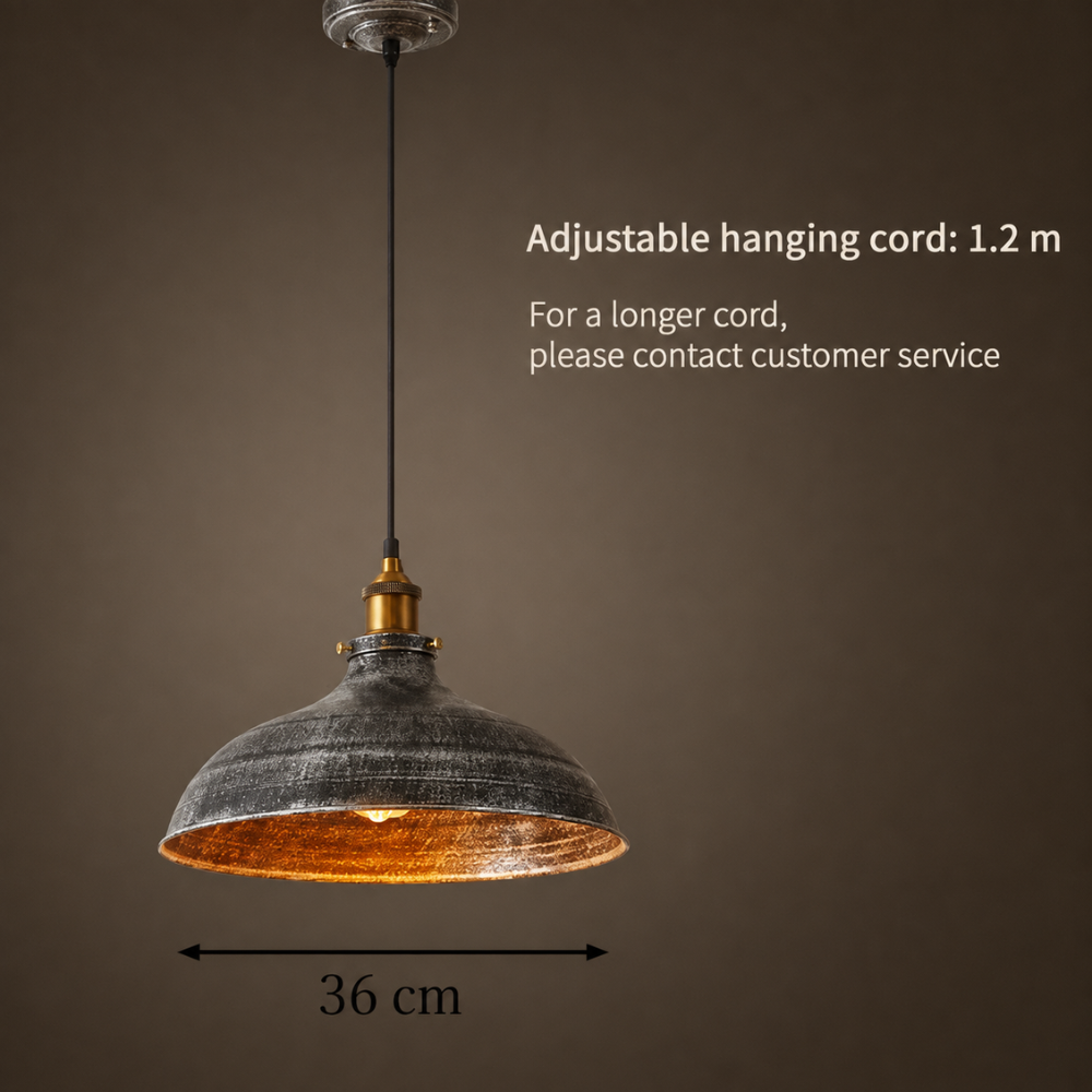 Industrial Metal Pendant Lamp Matte Grey Bowl Shade Vintage Style