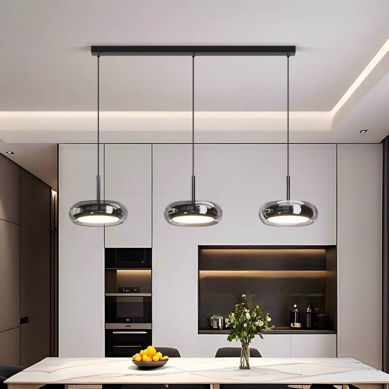 Three-Light Glass Kitchen Island Pendant Light With LED Illumination