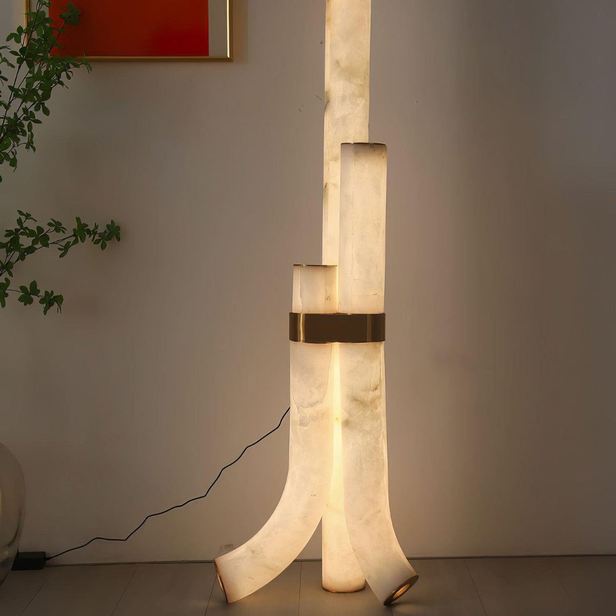 Stone Floor Lamp With Tall Alabaster Light Panels for Ambient Lighting