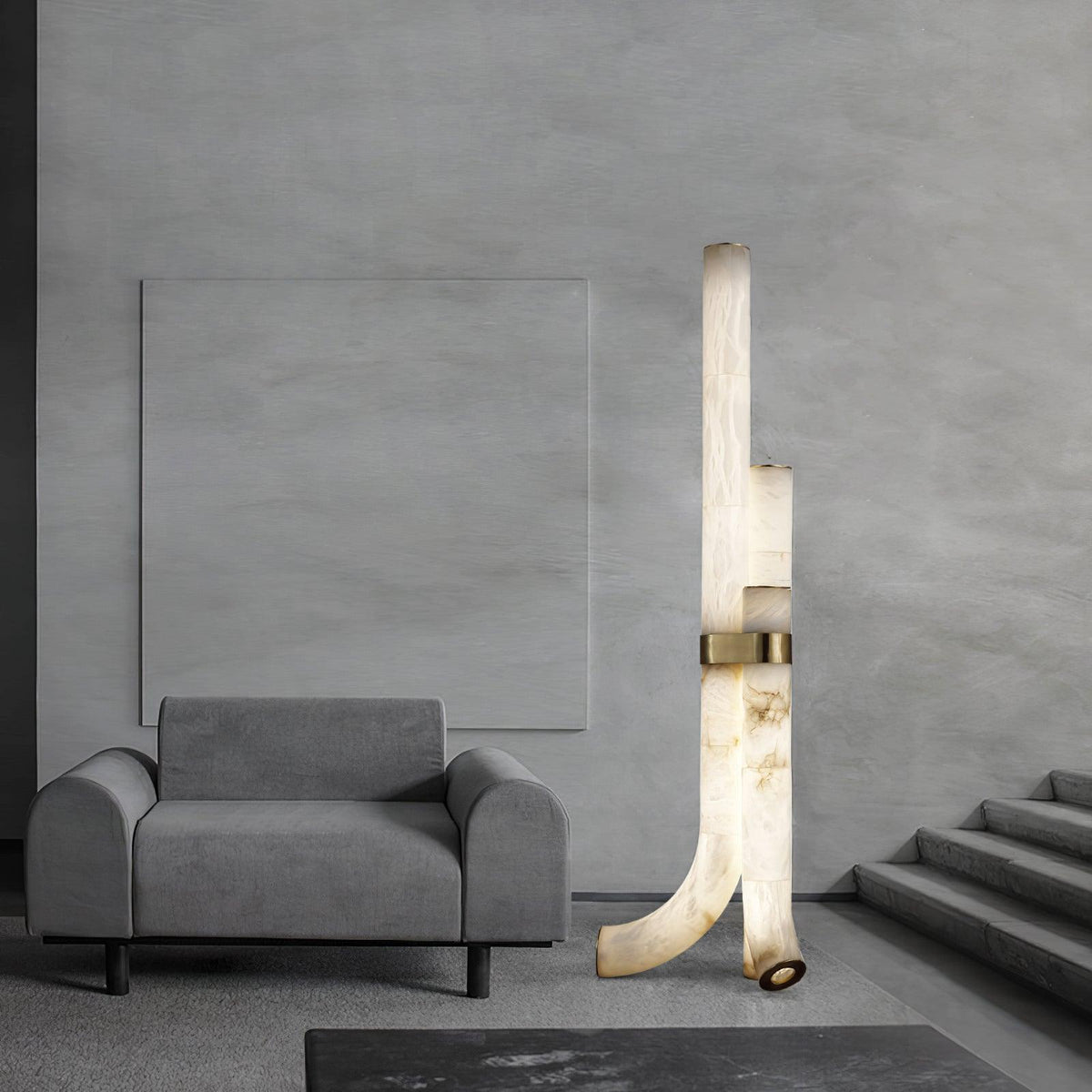 Stone Floor Lamp With Tall Alabaster Light Panels for Ambient Lighting