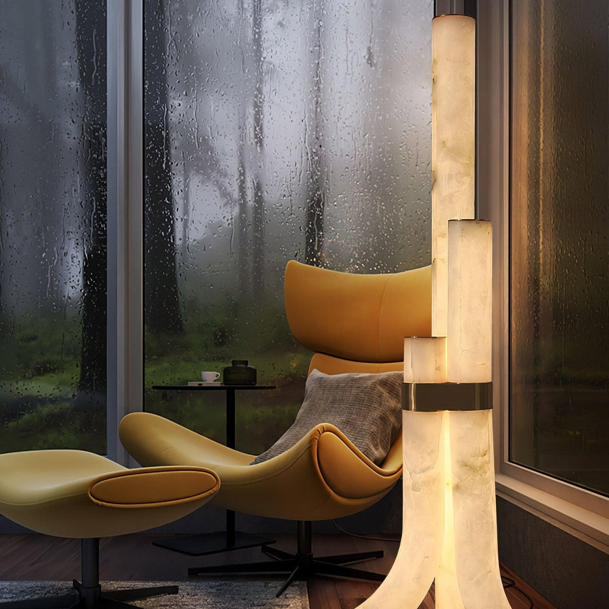 Stone Floor Lamp With Tall Alabaster Light Panels for Ambient Lighting