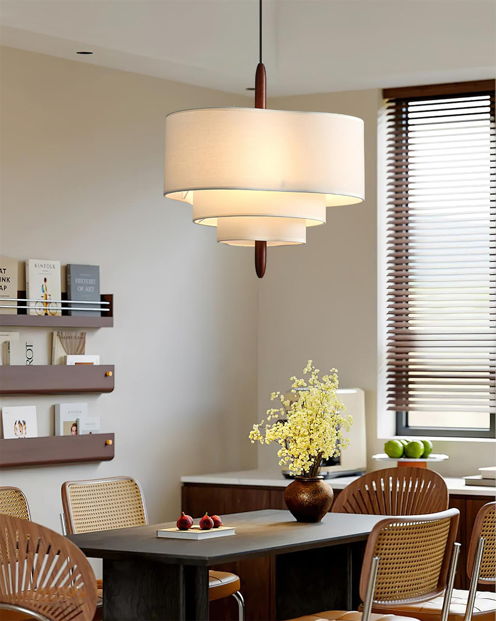 Layered Linen Drum Pendant Light With Diffused Ambient Lighting