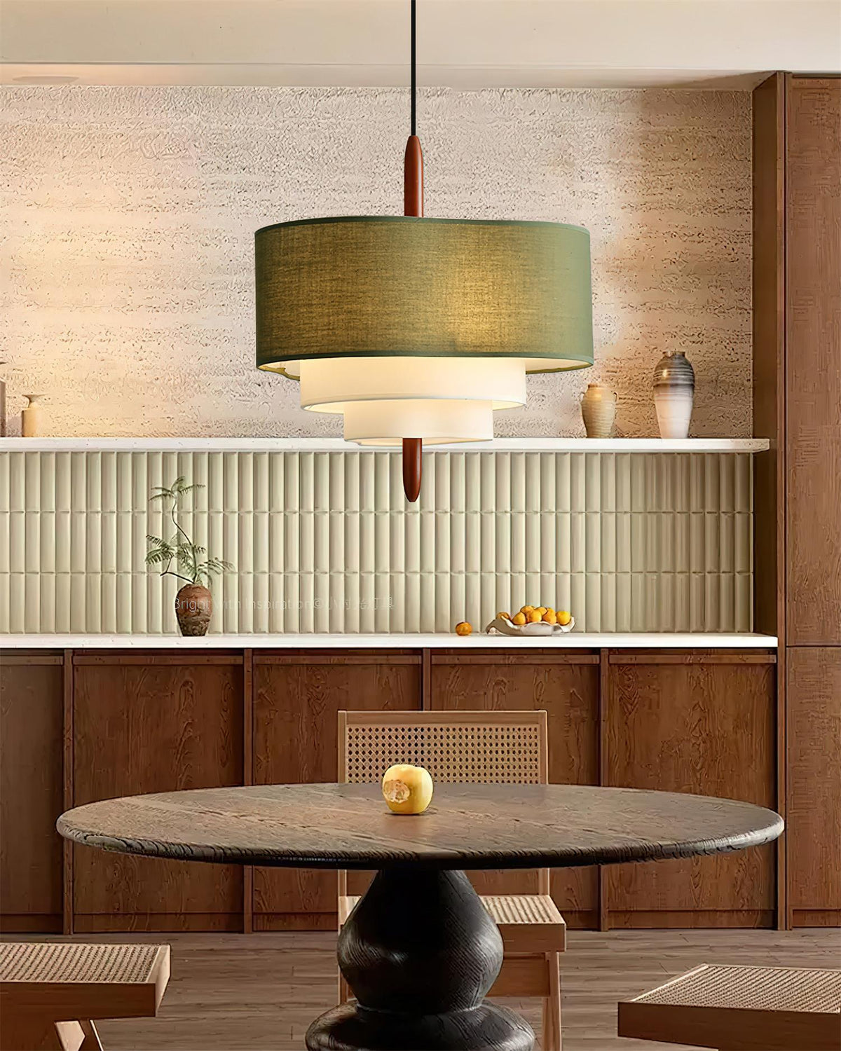Layered Linen Drum Pendant Light With Diffused Ambient Lighting