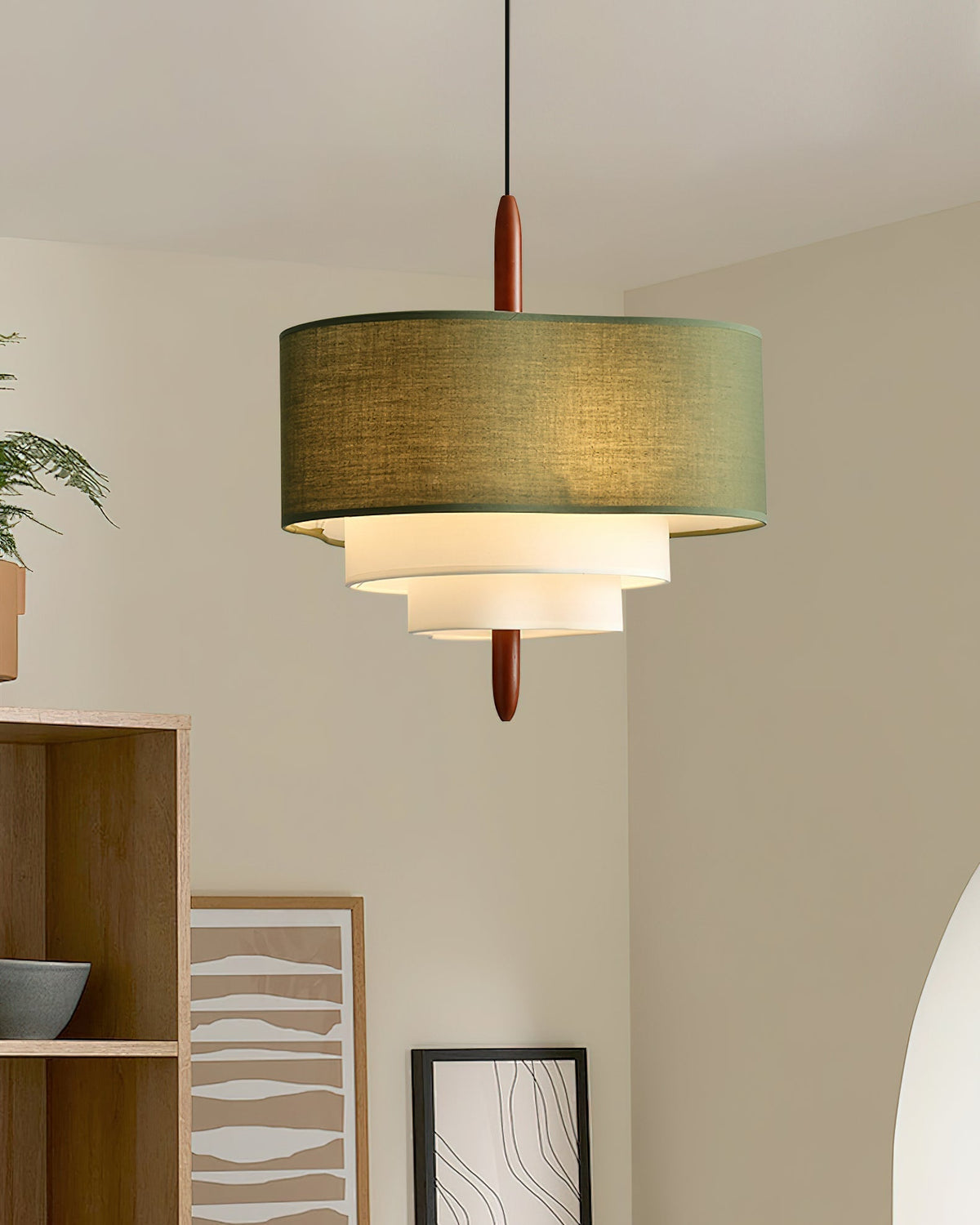 Layered Linen Drum Pendant Light With Diffused Ambient Lighting