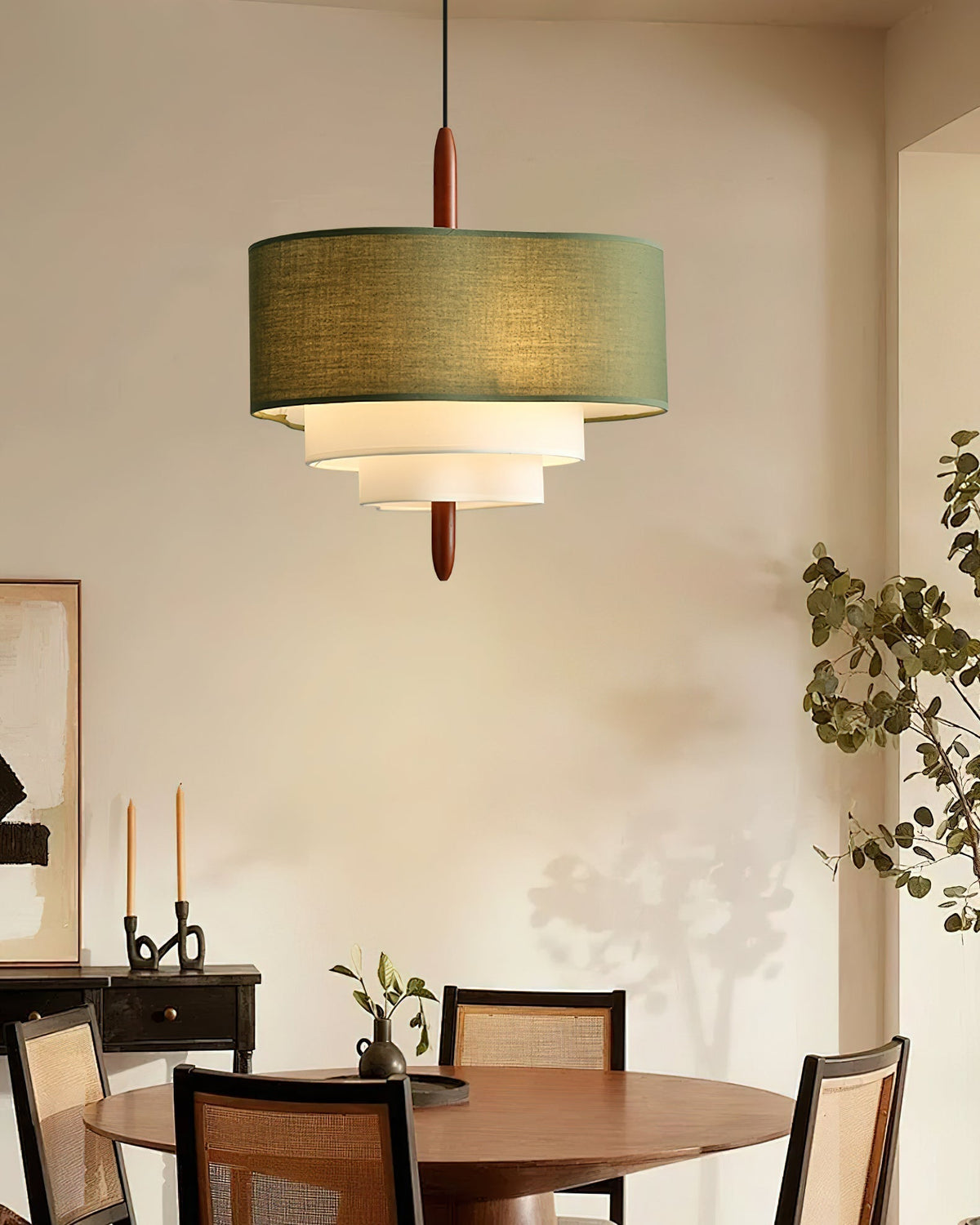 Layered Linen Drum Pendant Light With Diffused Ambient Lighting