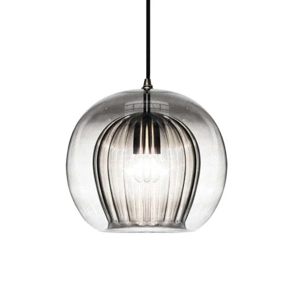 Round Glass Ceiling Pendant Light With Brass Tone Fitting for Ambient Lighting