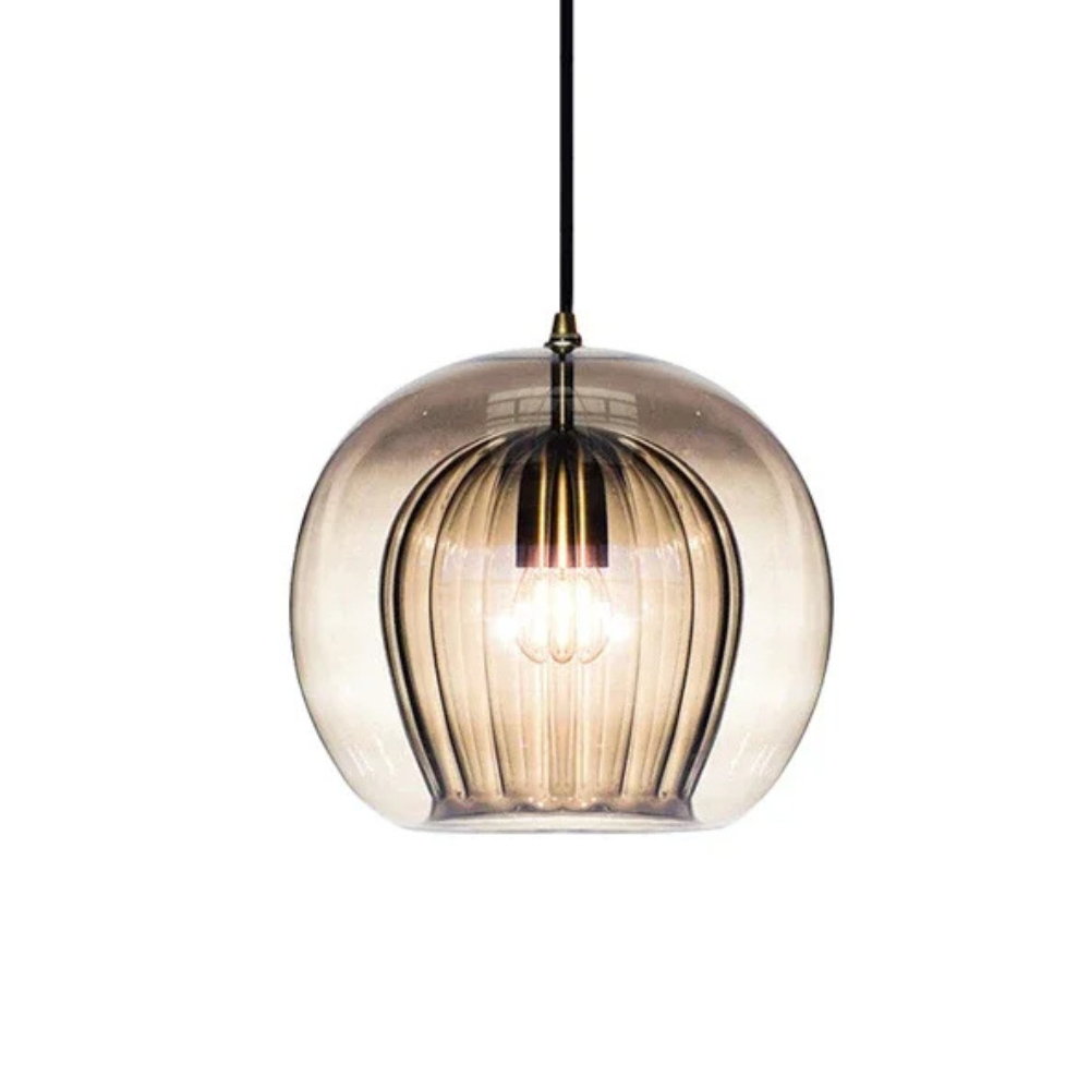 Round Glass Ceiling Pendant Light With Brass Tone Fitting for Ambient Lighting