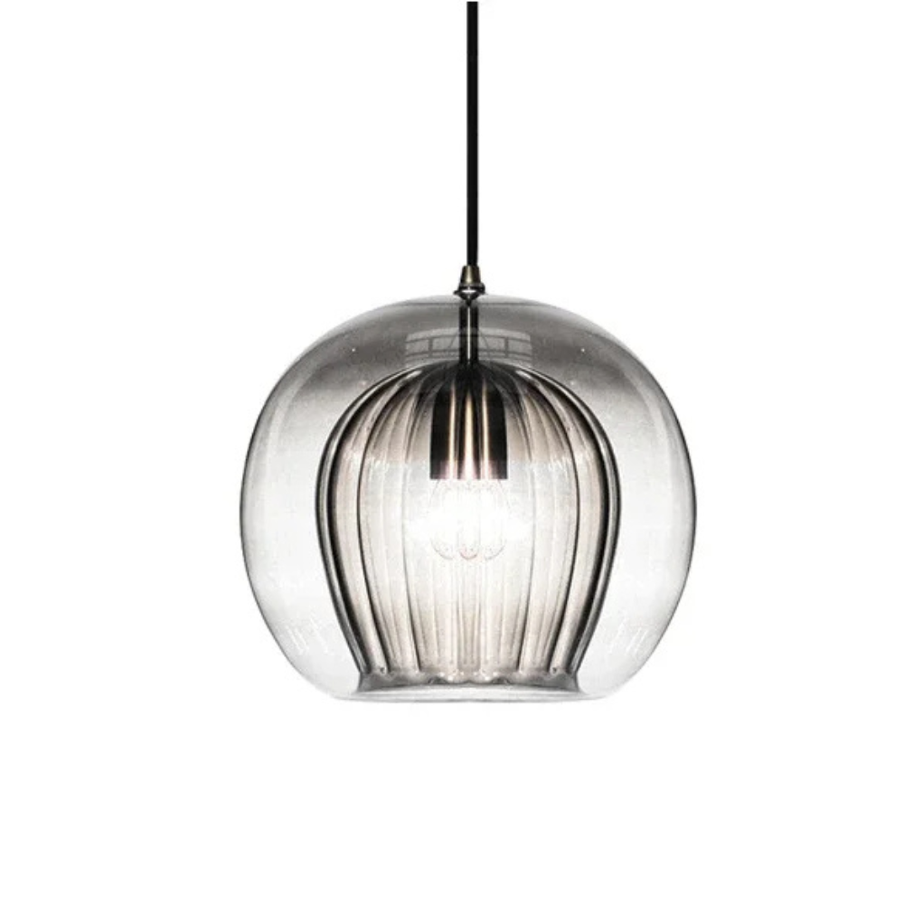 Round Glass Ceiling Pendant Light With Brass Tone Fitting for Ambient Lighting