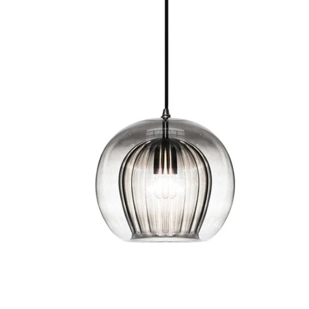 Round Glass Ceiling Pendant Light With Brass Tone Fitting for Ambient Lighting