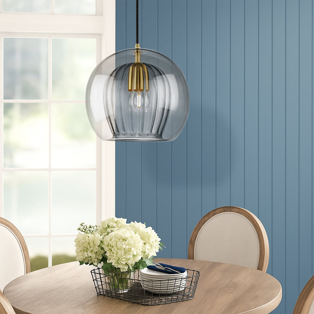 Round Glass Ceiling Pendant Light With Brass Tone Fitting for Ambient Lighting