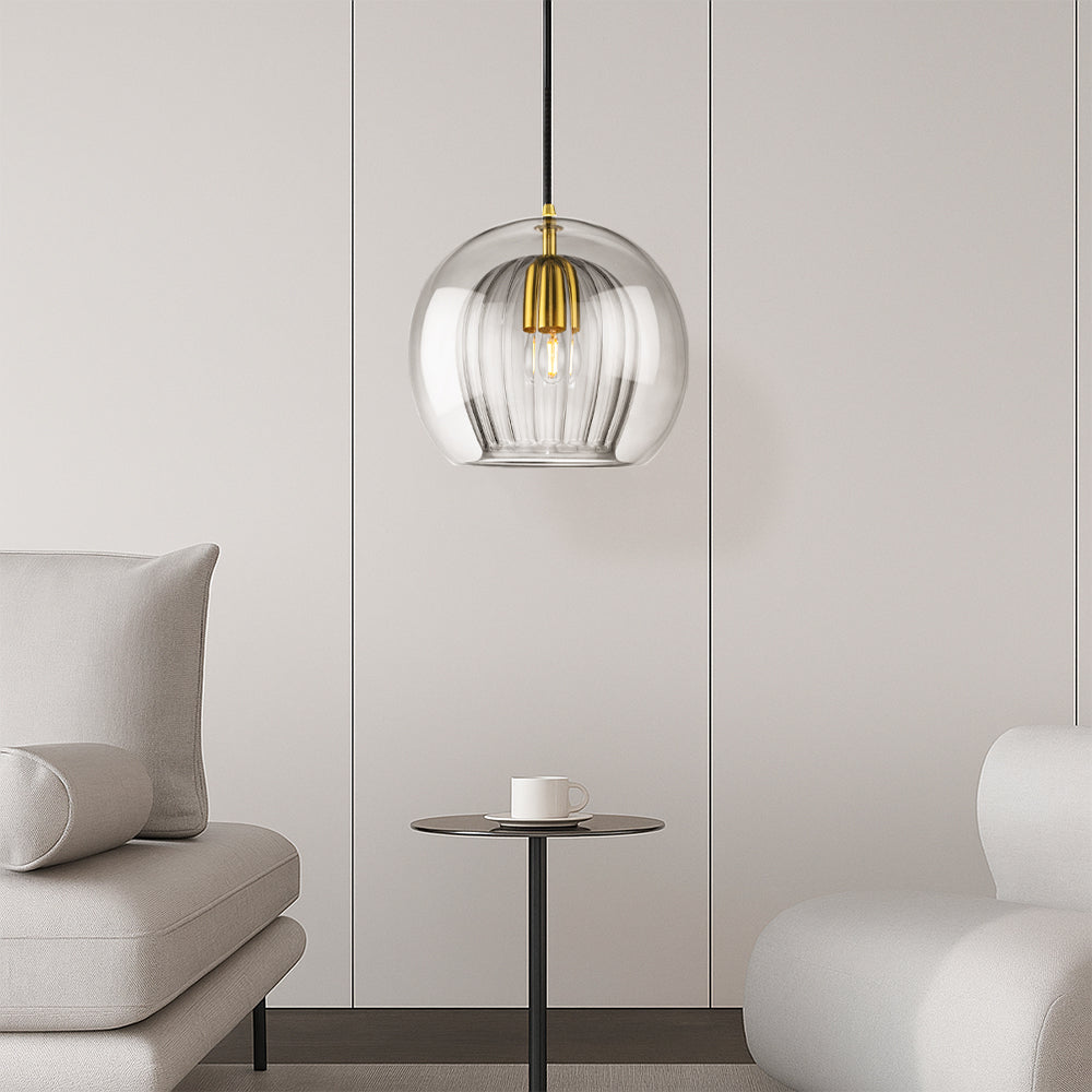 Round Glass Ceiling Pendant Light With Brass Tone Fitting for Ambient Lighting