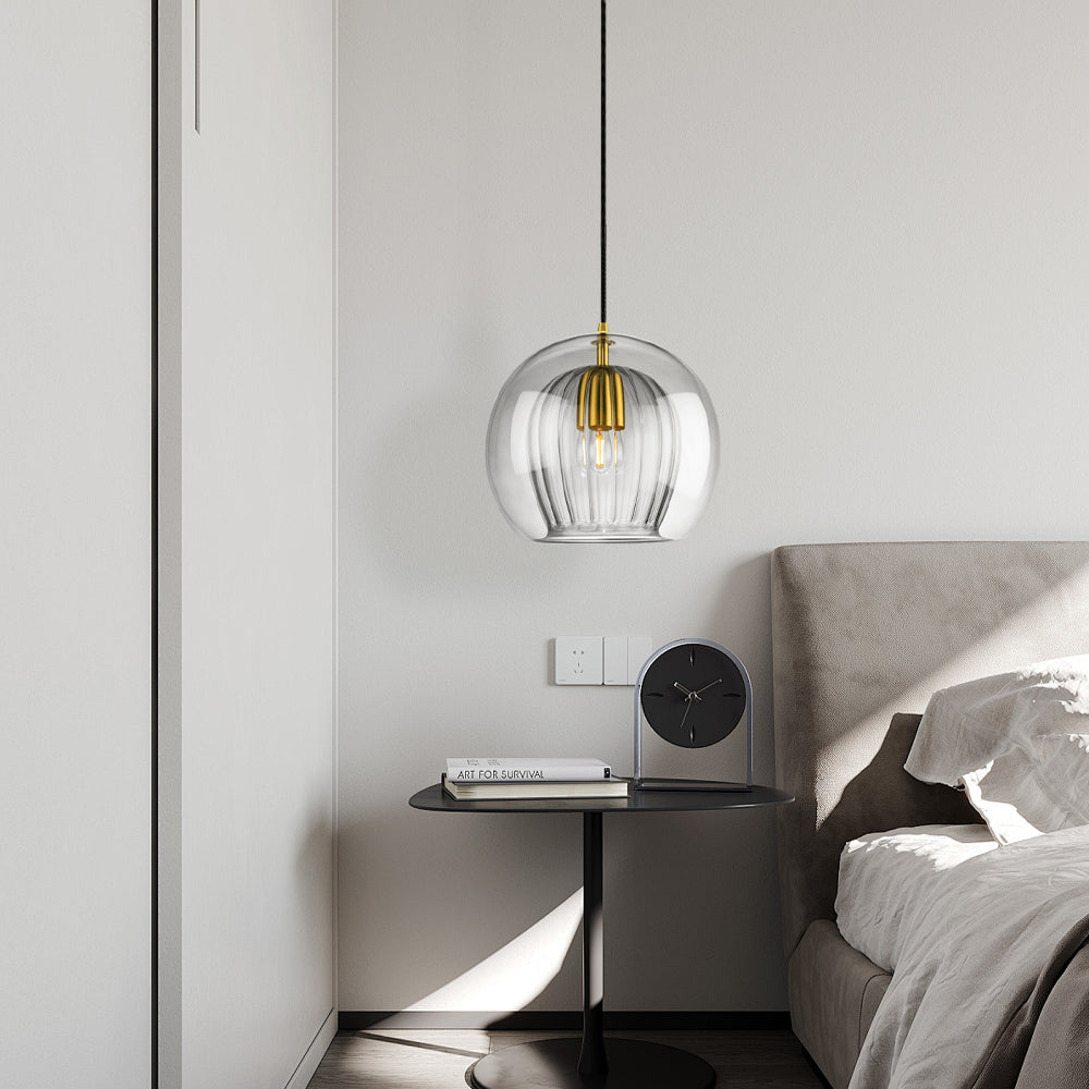 Round Glass Ceiling Pendant Light With Brass Tone Fitting for Ambient Lighting