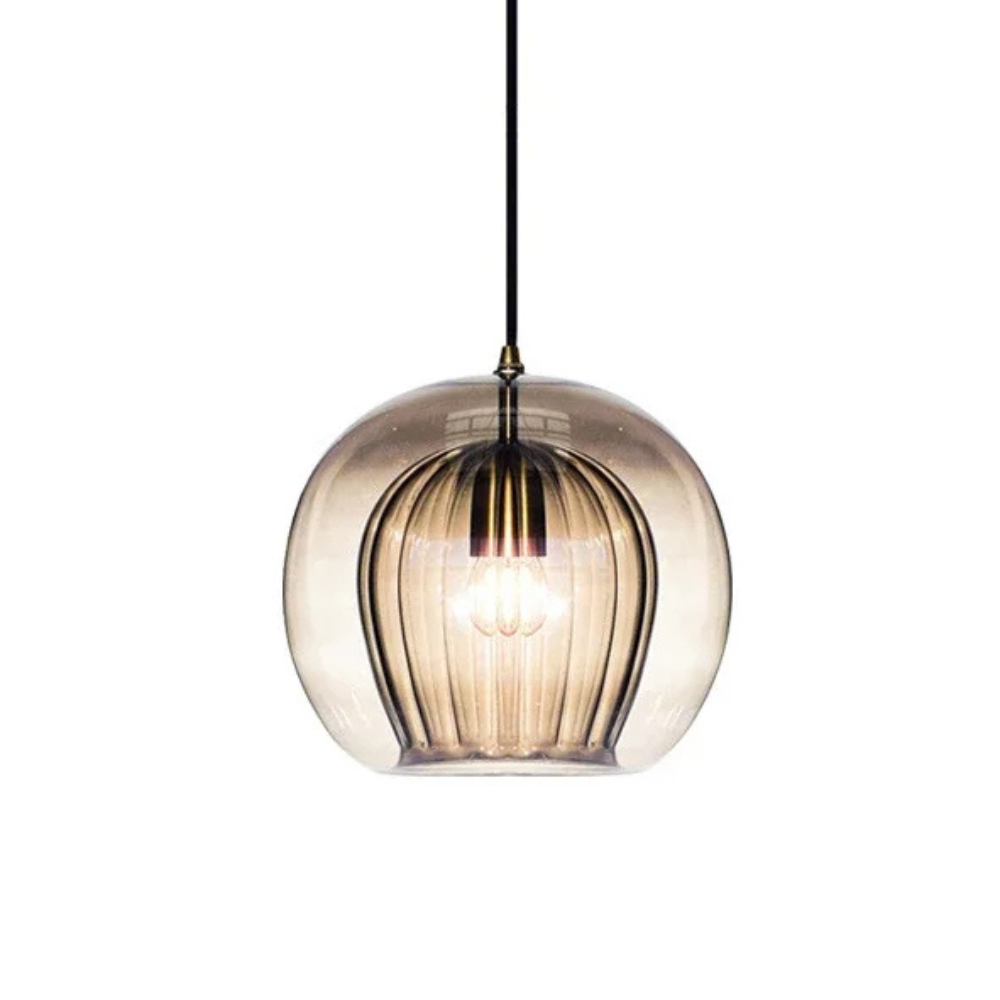 Round Glass Ceiling Pendant Light With Brass Tone Fitting for Ambient Lighting