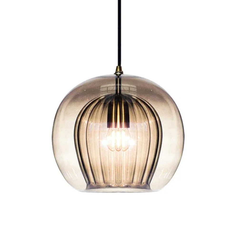 Round Glass Ceiling Pendant Light With Brass Tone Fitting for Ambient Lighting
