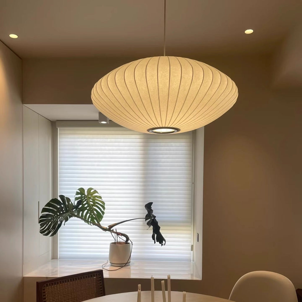 Round Pleated Fabric Lantern Pendant Lamp for Soft Ambient Lighting