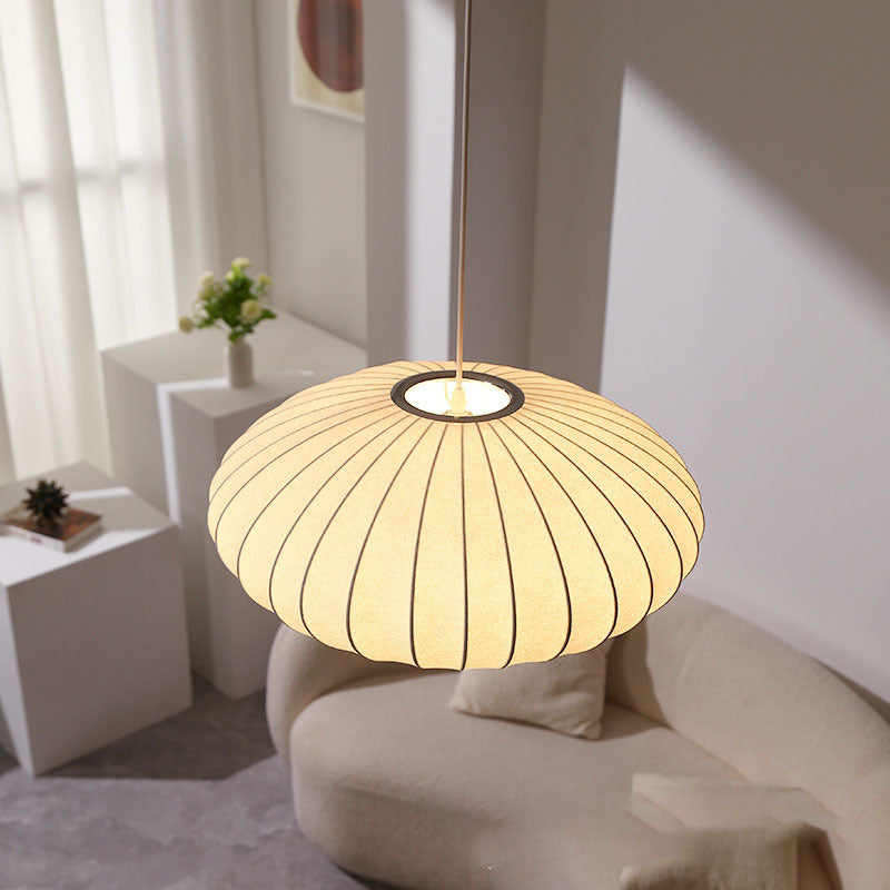 Round Pleated Fabric Lantern Pendant Lamp for Soft Ambient Lighting