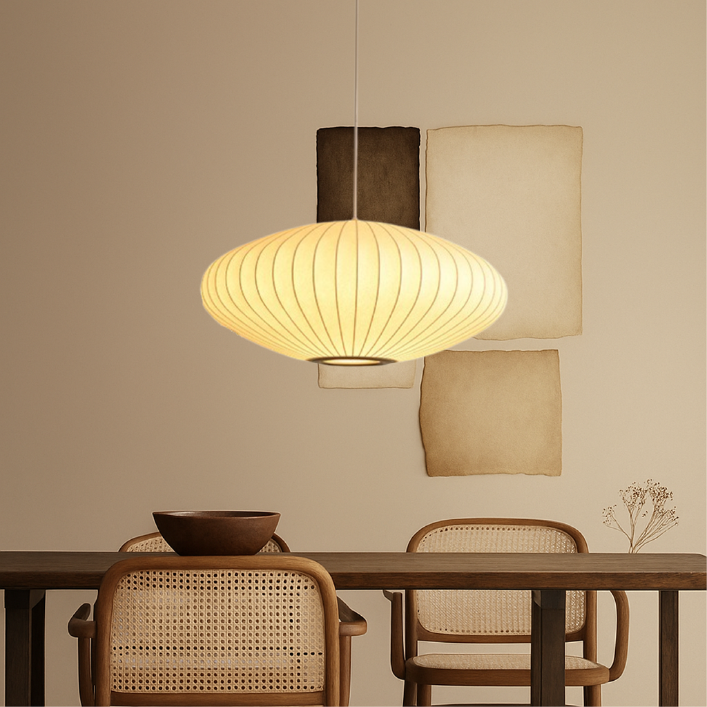 Round Pleated Fabric Lantern Pendant Lamp for Soft Ambient Lighting