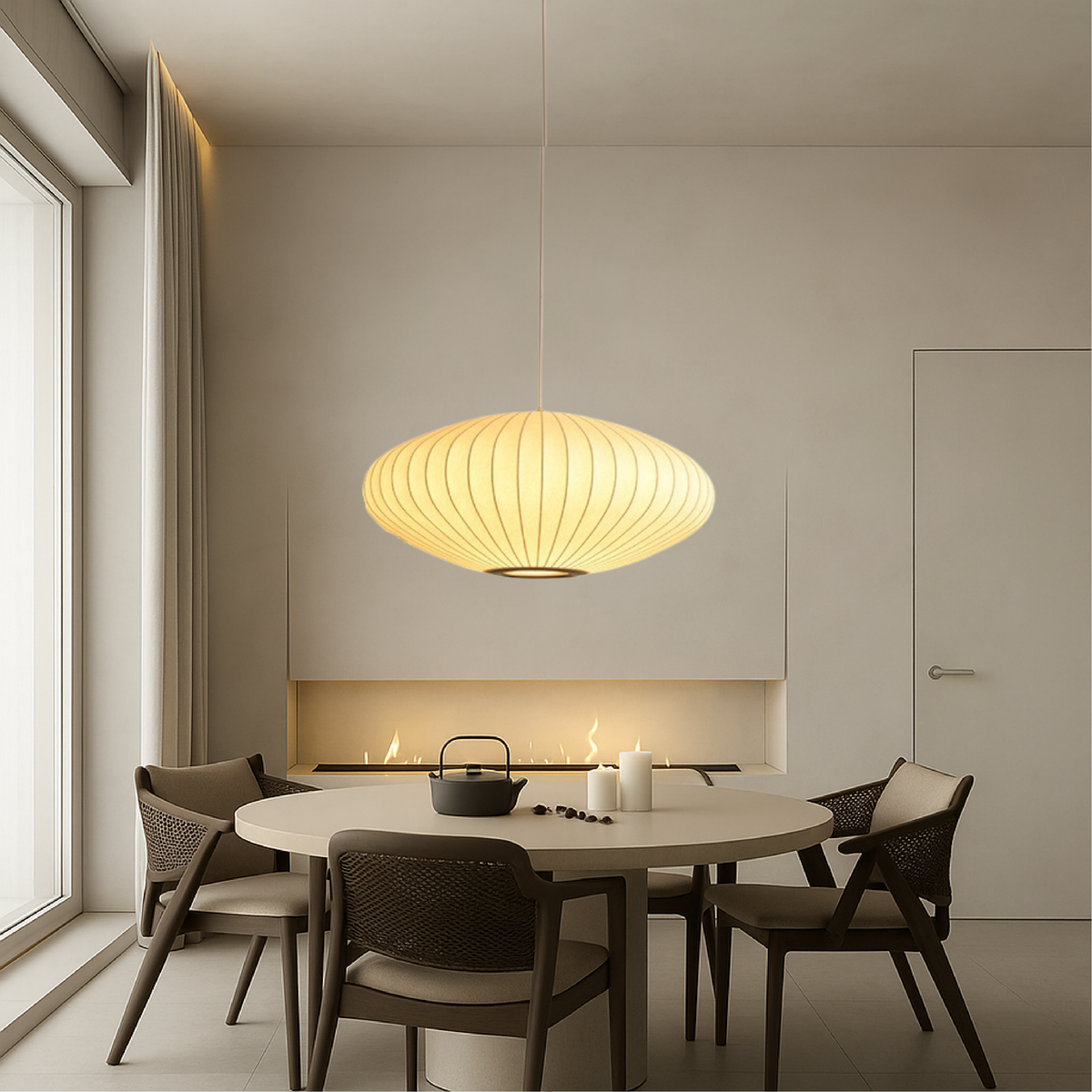 Round Pleated Fabric Lantern Pendant Lamp for Soft Ambient Lighting