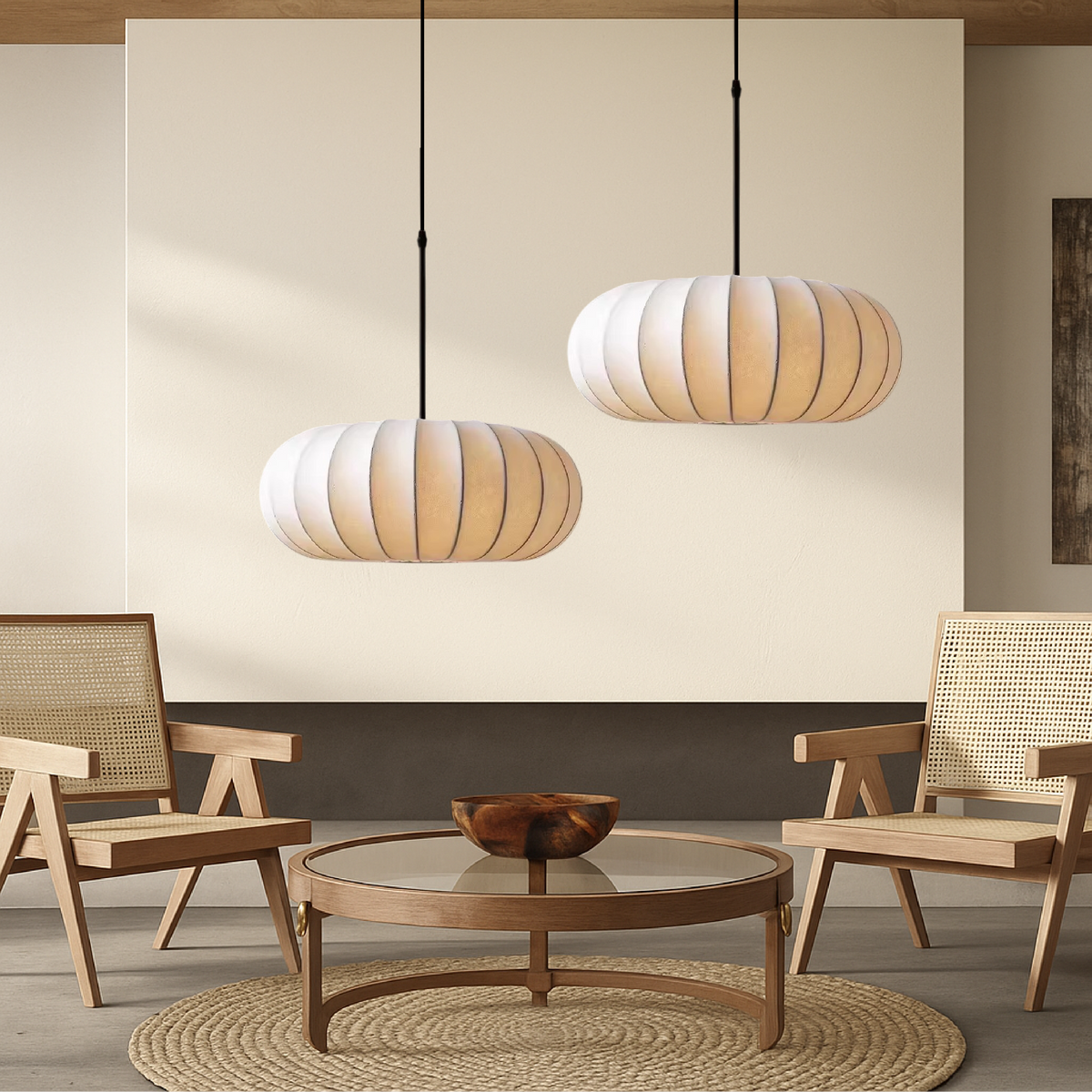 Round Ribbed Fabric Lantern Pendant Light for Soft Ambient Lighting