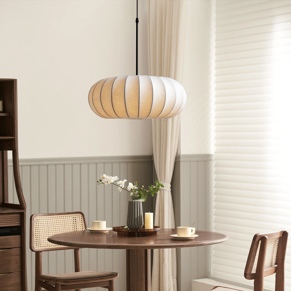 Round Ribbed Fabric Lantern Pendant Light for Soft Ambient Lighting