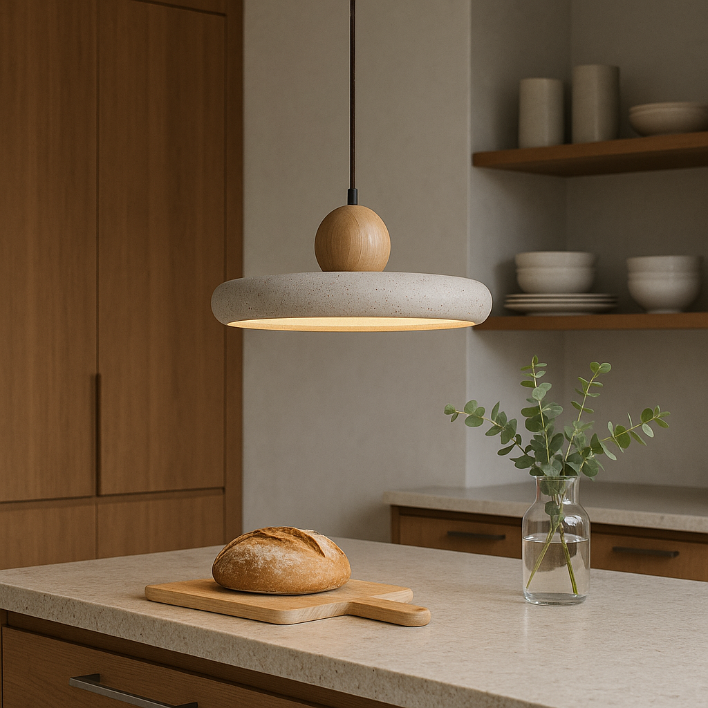 Rustic Travertine Pendant Light with Wooden Accent for Ambient Lighting