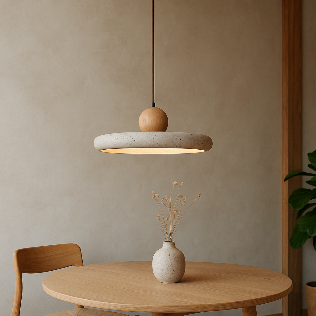 Rustic Travertine Pendant Light with Wooden Accent for Ambient Lighting