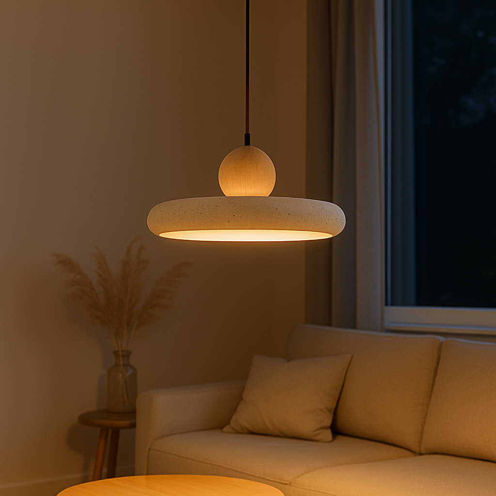 Rustic Travertine Pendant Light with Wooden Accent for Ambient Lighting