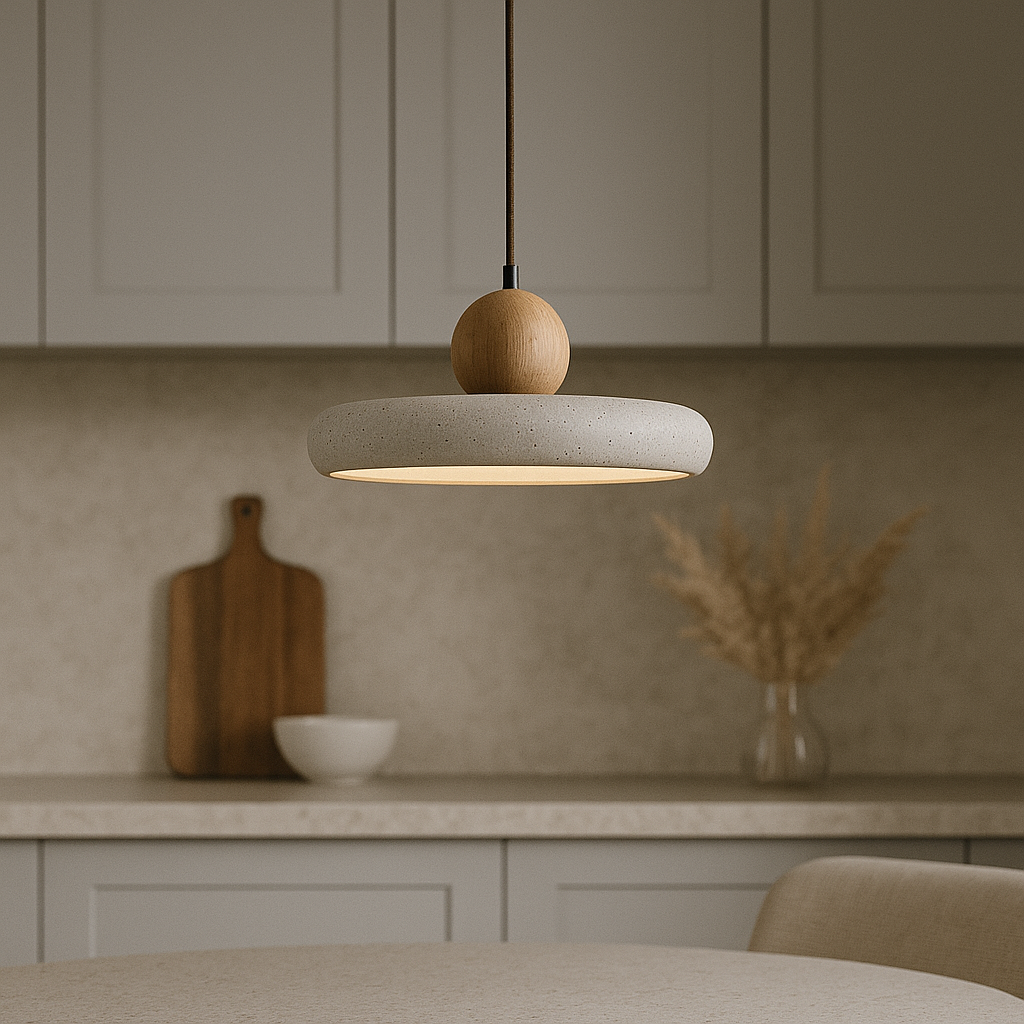 Rustic Travertine Pendant Light with Wooden Accent for Ambient Lighting