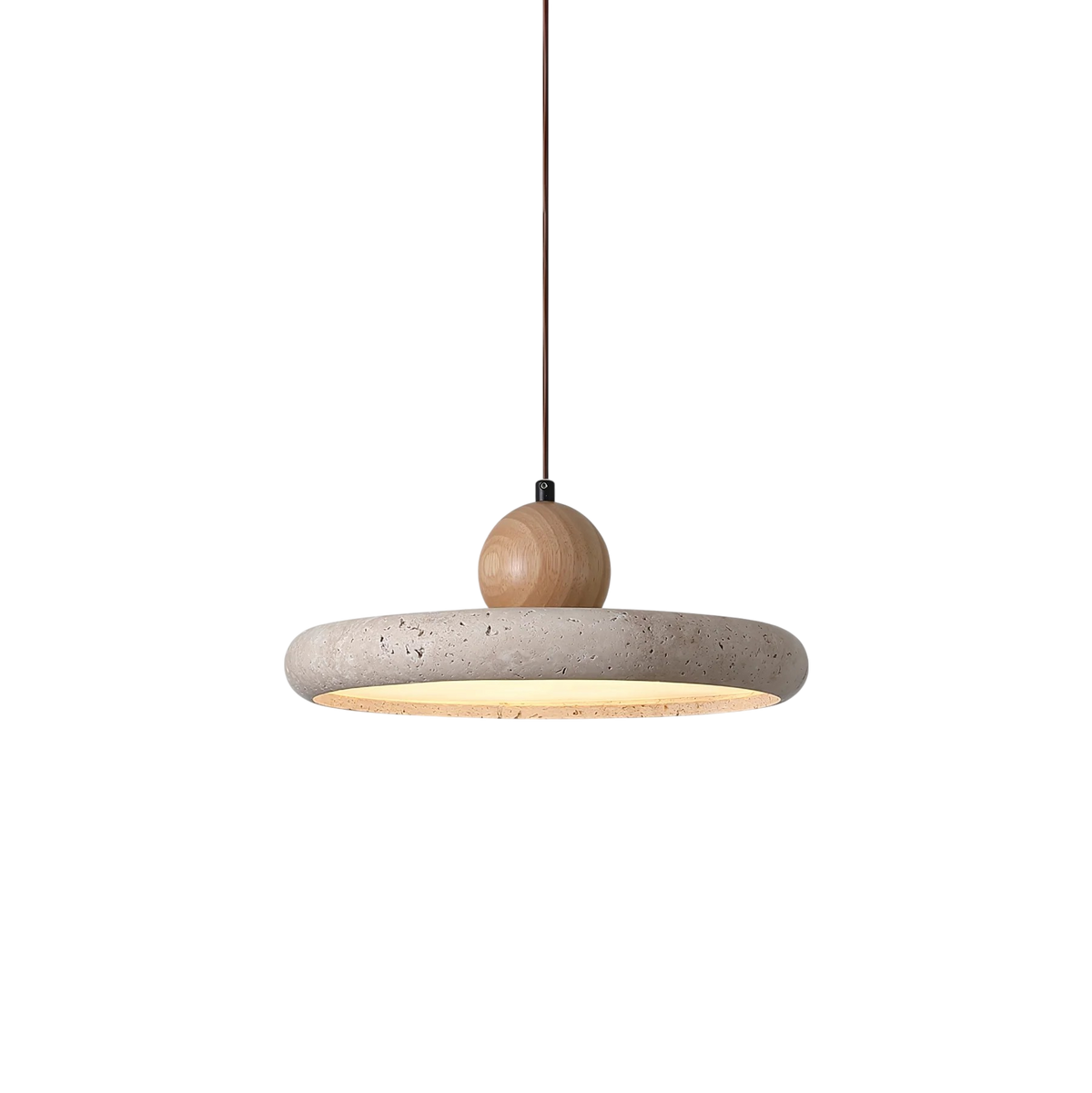 Rustic Travertine Pendant Light with Wooden Accent for Ambient Lighting