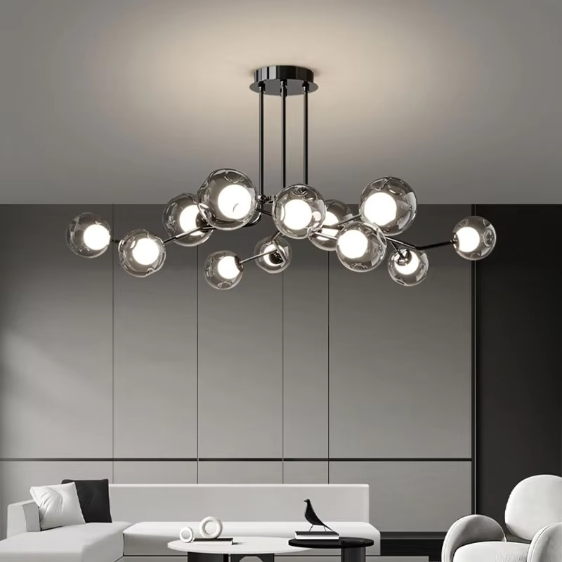 Scandinavian Smoked Glass Globe LED Ceiling Light Height Adjustable