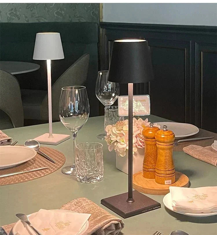 Wireless Rechargeable LED Table Lamp With Metal Cone Shade And Square Base