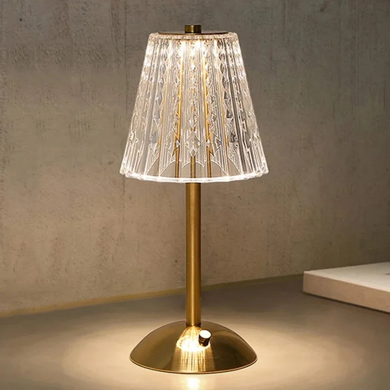 Rechargeable Touch Activated Crystal Table Lamp With Gold Finish