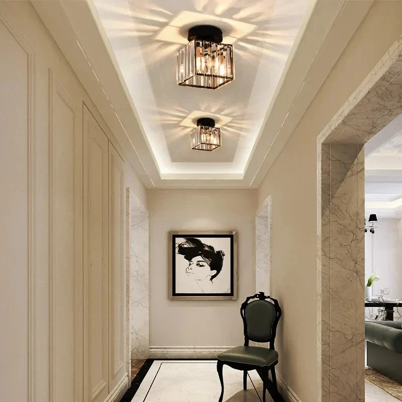 Modern Crystal Flush Mount Ceiling Light Fixture for Bedroom and Hallway Lighting