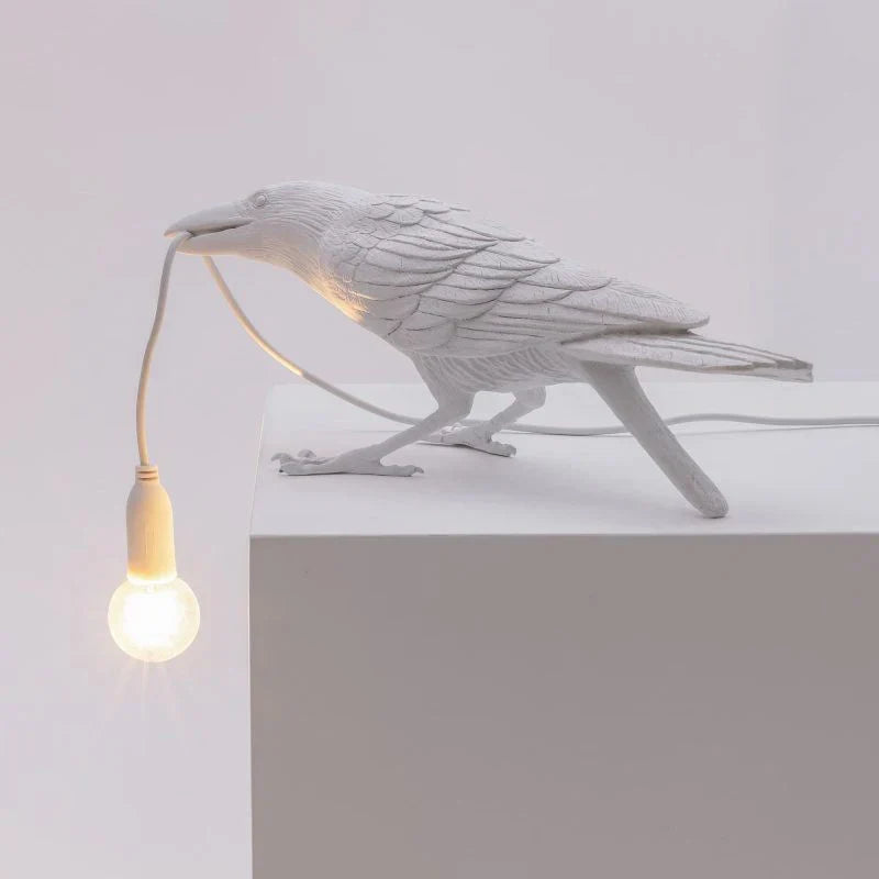 Raven Bird Table Lamp Decorative Desk Light With Hanging Bulb