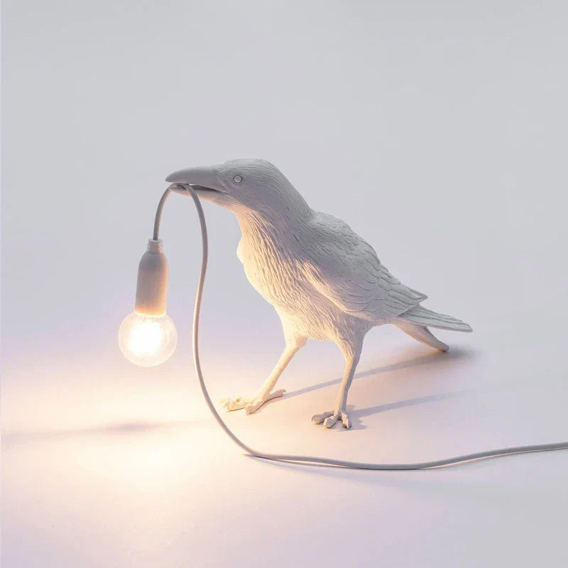 Raven Bird Table Lamp Decorative Desk Light With Hanging Bulb