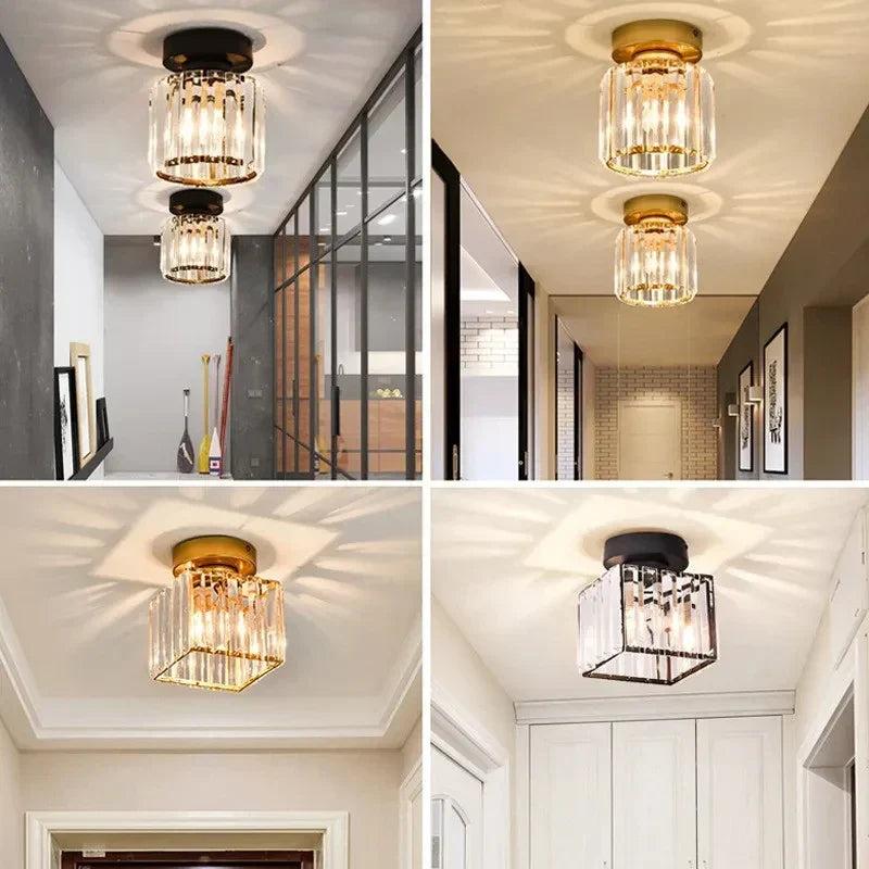 Modern Crystal Flush Mount Ceiling Light Fixture for Bedroom and Hallway Lighting