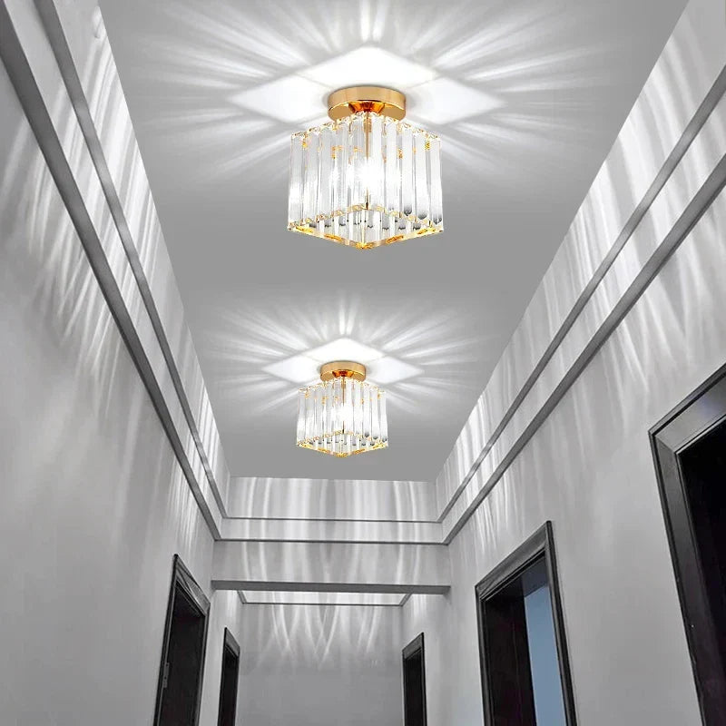 Modern Crystal Flush Mount Ceiling Light Fixture for Bedroom and Hallway Lighting