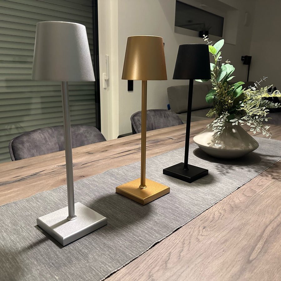 Wireless Rechargeable LED Table Lamp With Metal Cone Shade And Square Base
