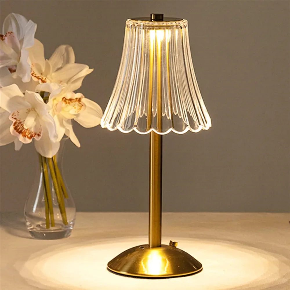 Rechargeable Touch Activated Crystal Table Lamp With Gold Finish