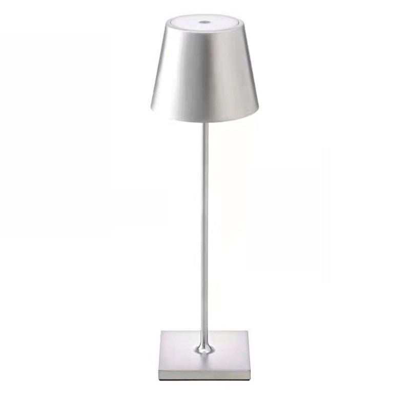 Wireless Rechargeable LED Table Lamp With Metal Cone Shade And Square Base