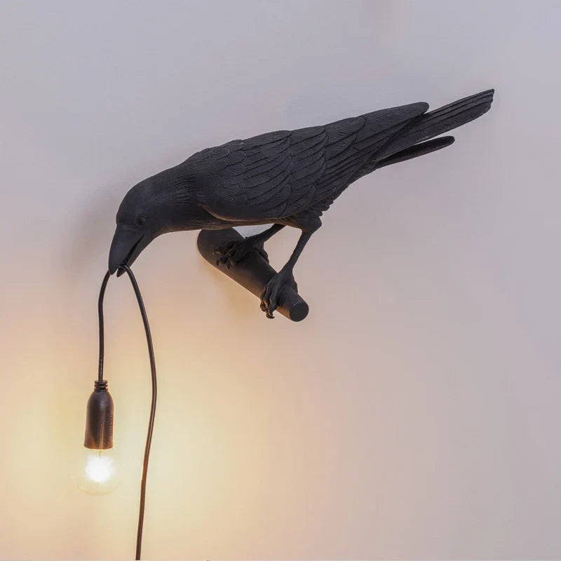 Raven Bird Table Lamp Decorative Desk Light With Hanging Bulb